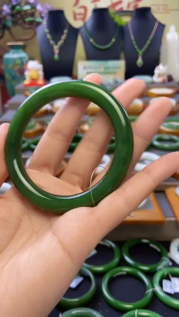 和田玉手镯未镶嵌收藏级俄罗斯老坑碧玉手镯59