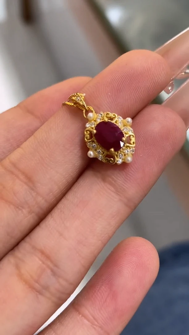 颈饰银S925镶嵌红宝石吊坠