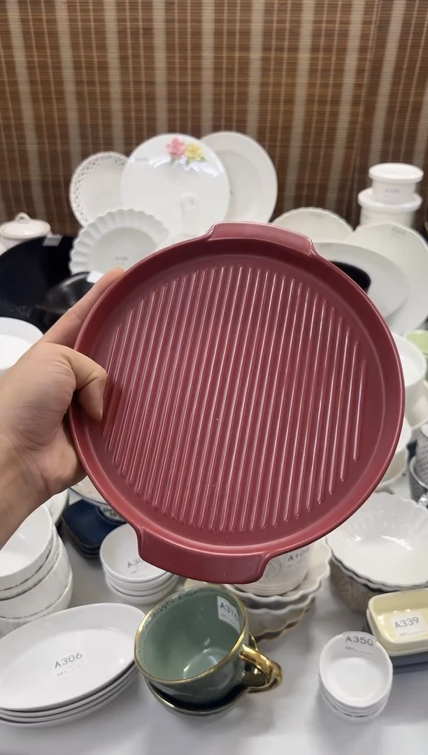 瓷【最后一个】10寸红色双耳烤盘