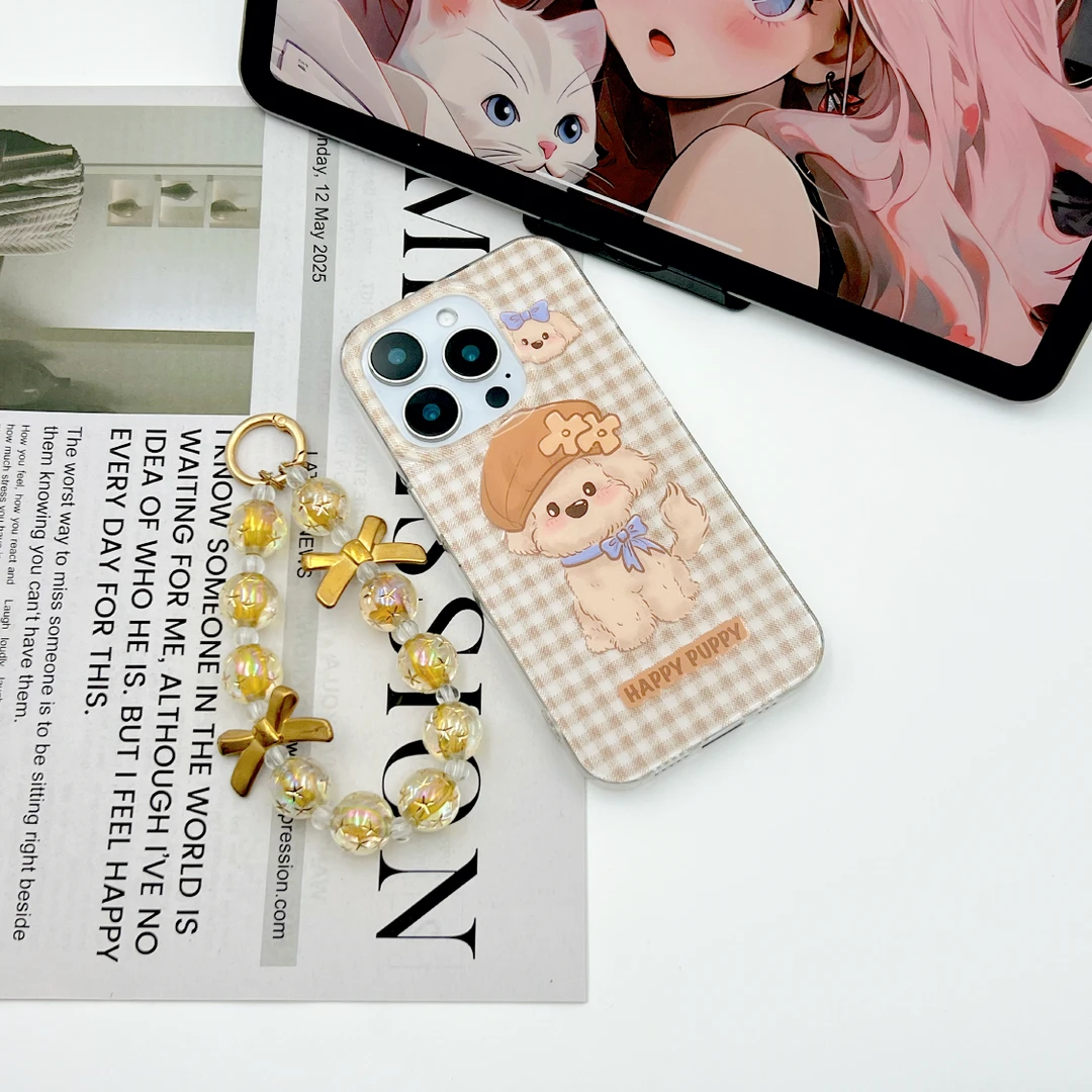 IMD手机壳格纹带帽小狗适用苹果17iPhone16华为小米oppovivo
