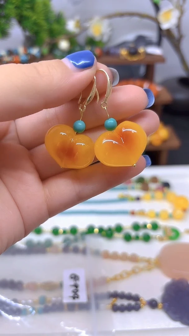 蜜蜡14K金镶嵌耳饰E904