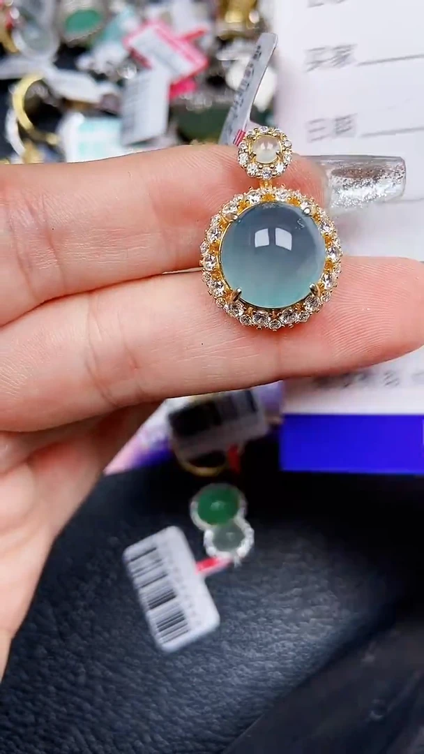 颈饰银S925镶嵌翡翠7558