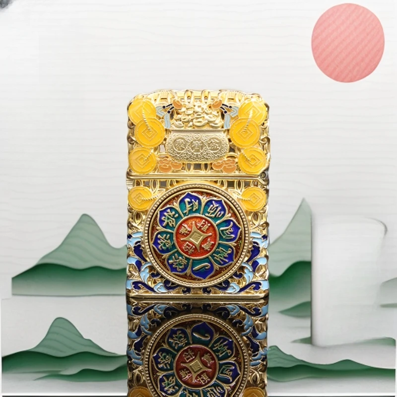 佐罗精雕典藏高档夜光珐琅算盘防风煤油打火机老式砂轮男士设计款