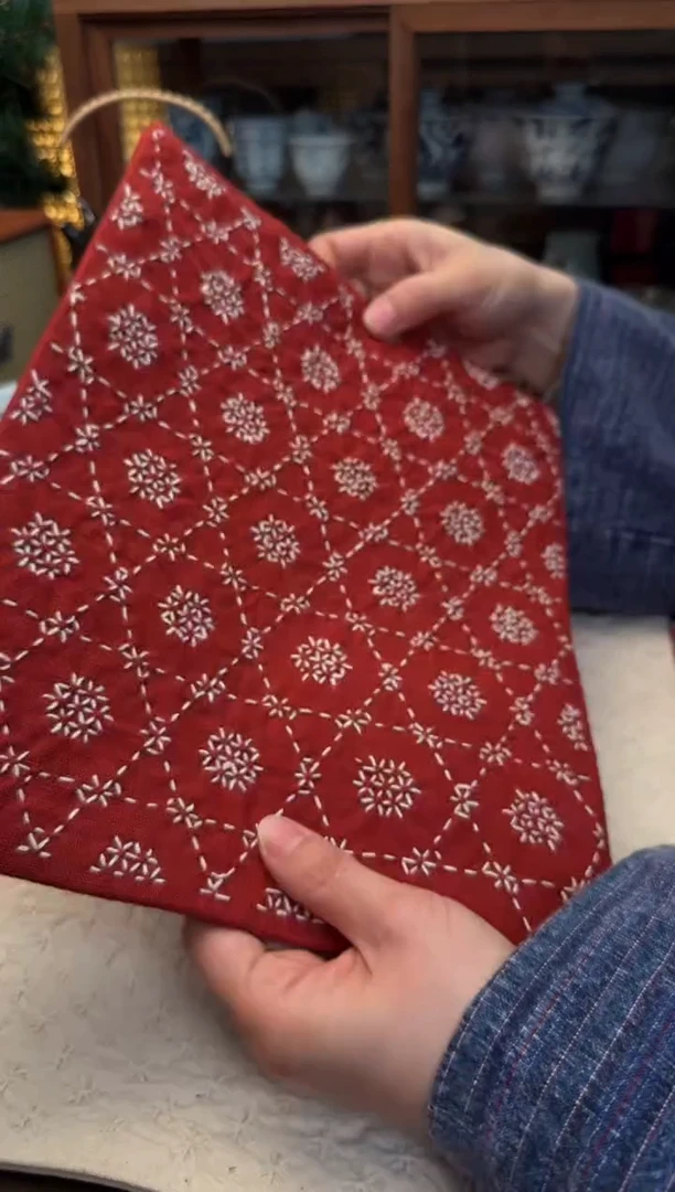 【闪购商品】织绣Cici手作刺子绣植物染柿染茶席-869