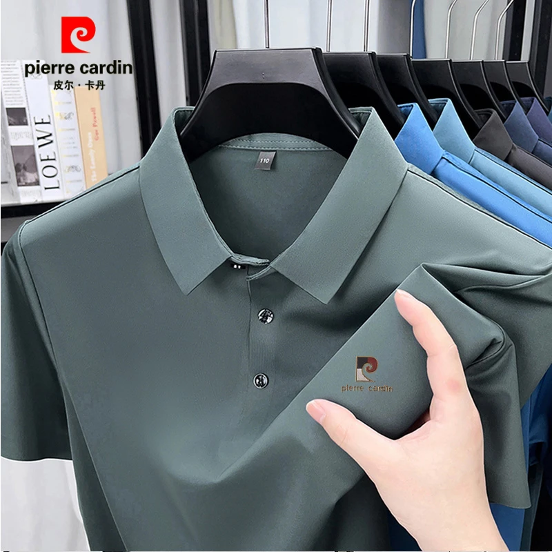 皮尔卡丹男士短袖t恤夏季新款纯色无痕polo衫休闲翻领免烫男半袖
