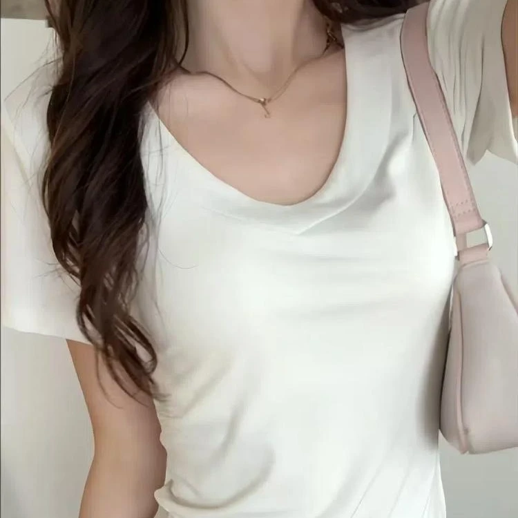 【两件减20】春夏正肩t恤女v领修身收腰美式辣妹上衣女