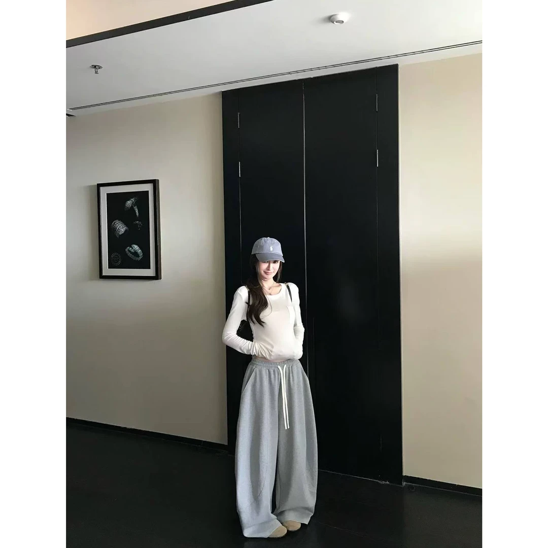 “韩女糯糯裤”人手两件！软垂巨显瘦抽绳弯刀卫裤C 9402#