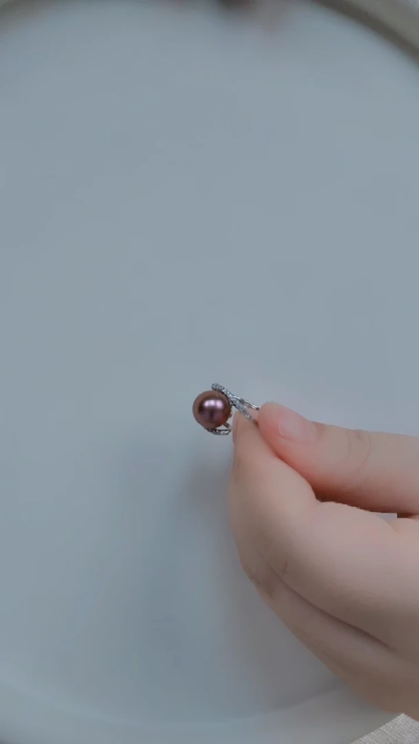 戒指银S925镶嵌淡水珍珠紫珠戒指