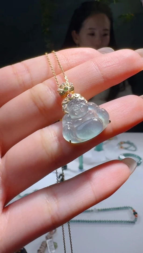 【闪购商品】翡翠颈饰银S925镶嵌天然A货翡翠佛公