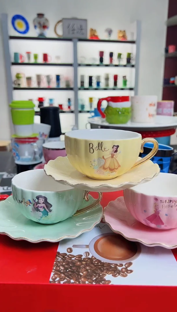 陶瓷手柄款三颜色 南瓜陶瓷咖啡杯 带杯带碟三件套