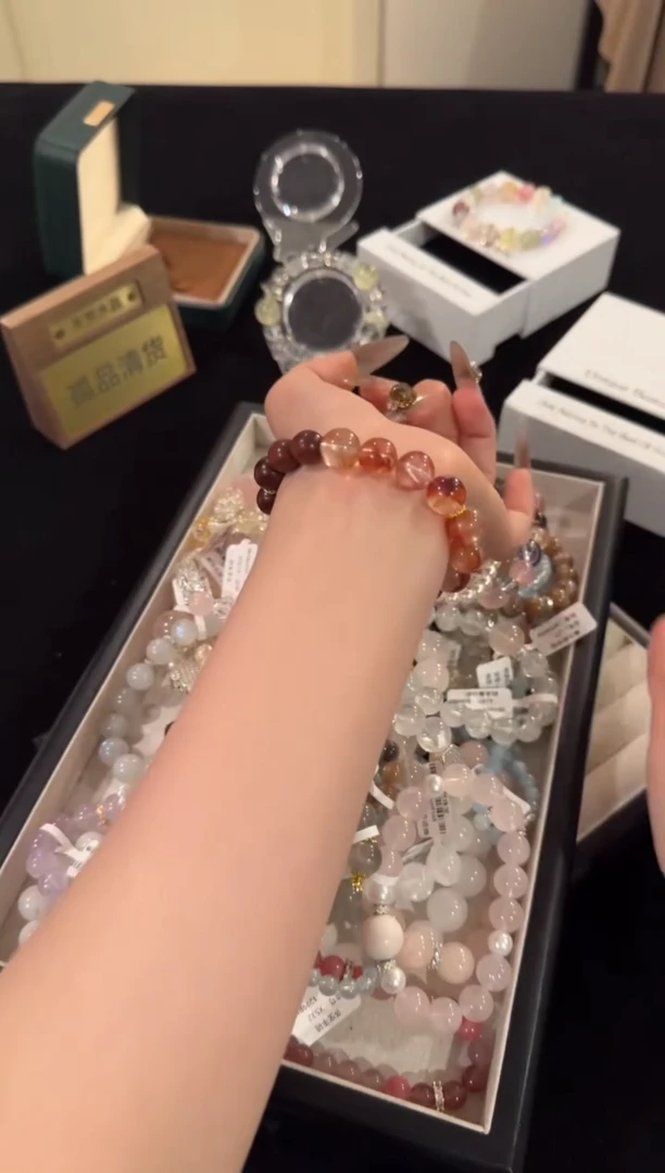 水晶手链合金红胶花x1109