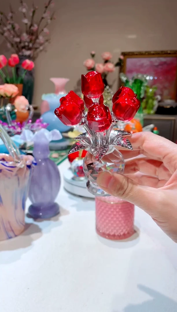 【闪购商品】琉璃手工艺品红色七头玫瑰