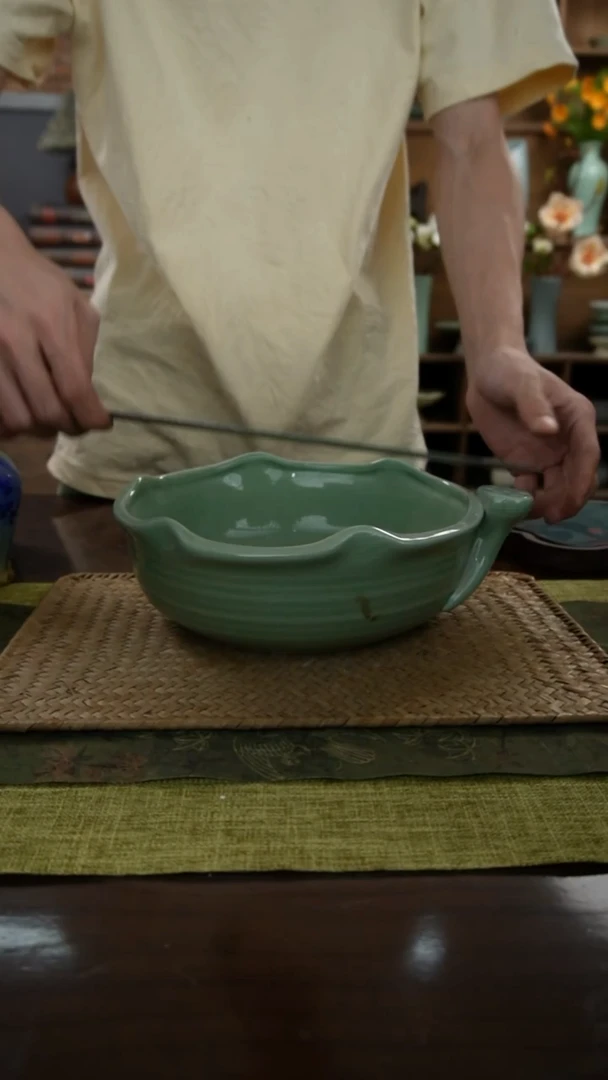 陶瓷一件包邮荷叶梅子青茶洗