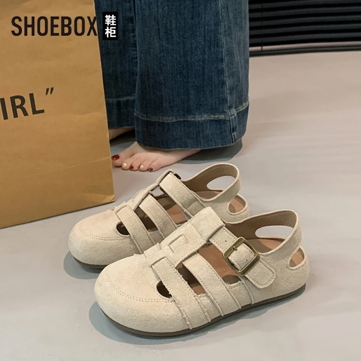 SHOEBOX鞋柜包头凉鞋女生2025新款夏超火百搭罗马凉鞋镂空休闲鞋