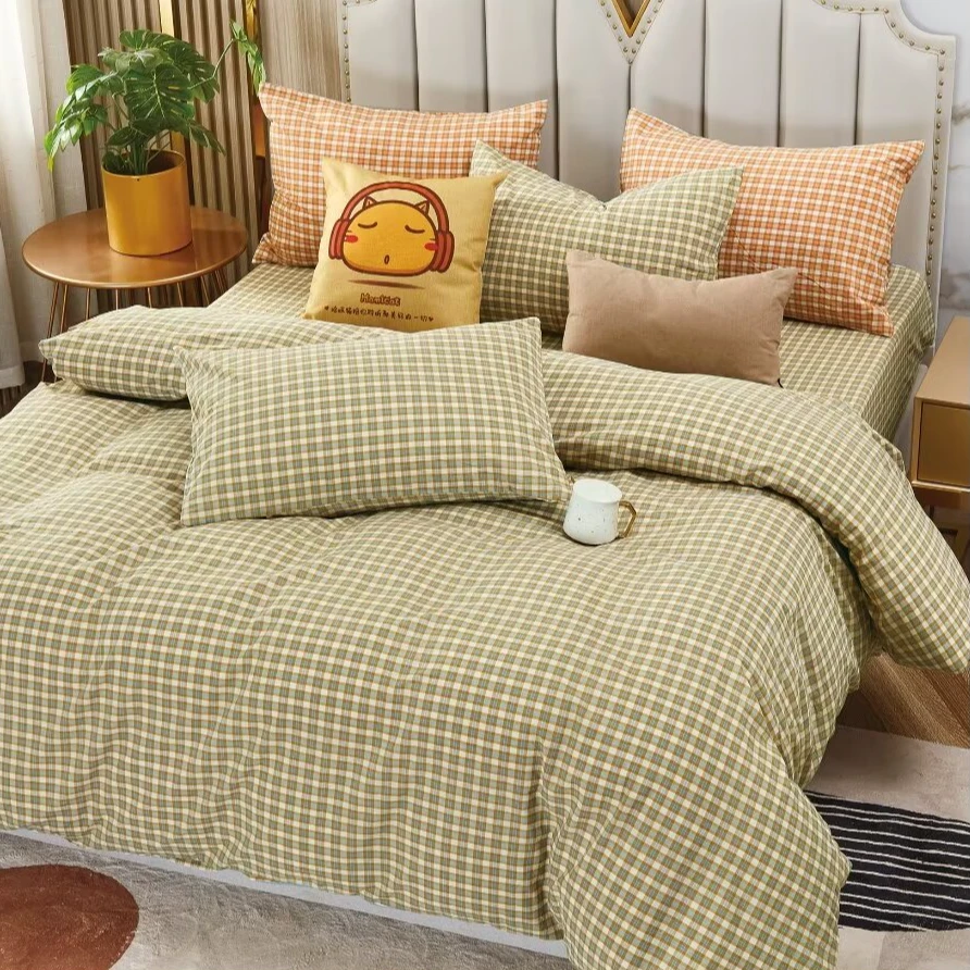 超柔水洗棉小格四件套健康亲肤单人学生宿舍床单三件套工厂直销