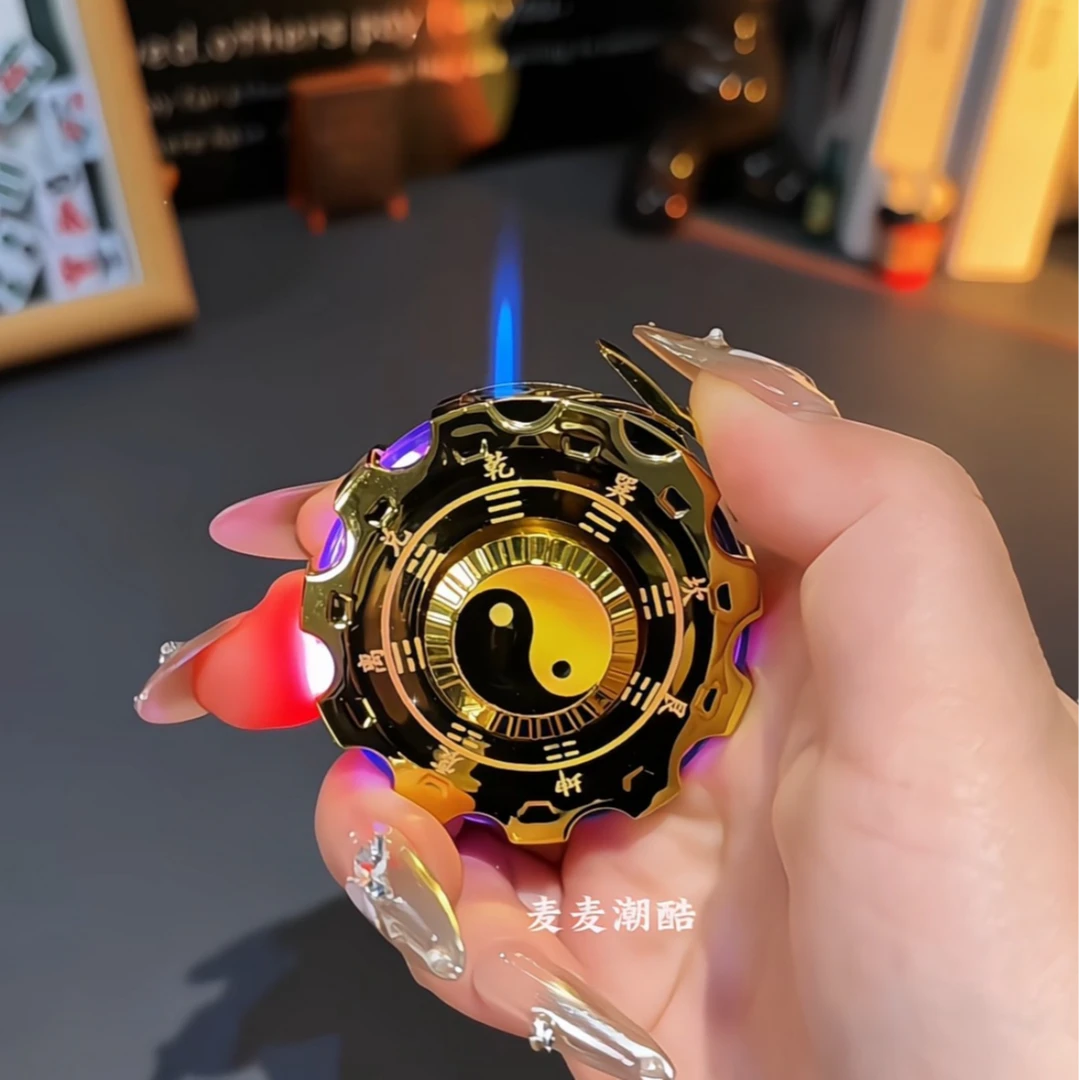 新款转一亿机甲指尖陀螺防风打火机七彩灯发光潮玩解压送男友礼物