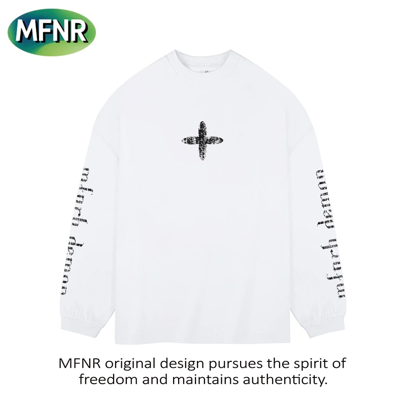 美式潮牌小众图标字母印花长袖T恤男春秋季新款重磅宽松打底上衣