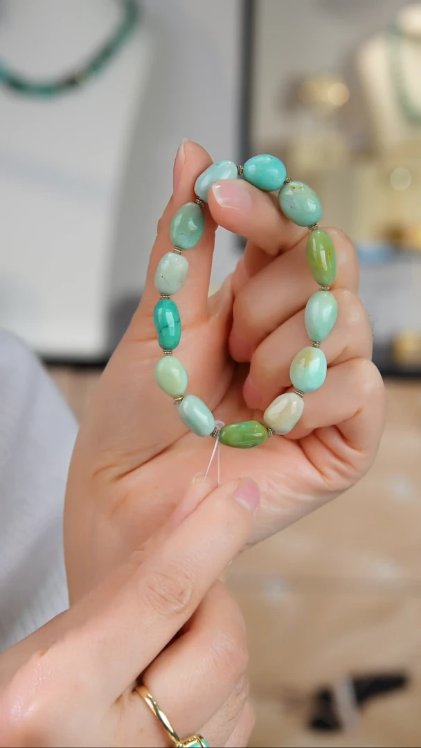 足金镶嵌绿松石手串1