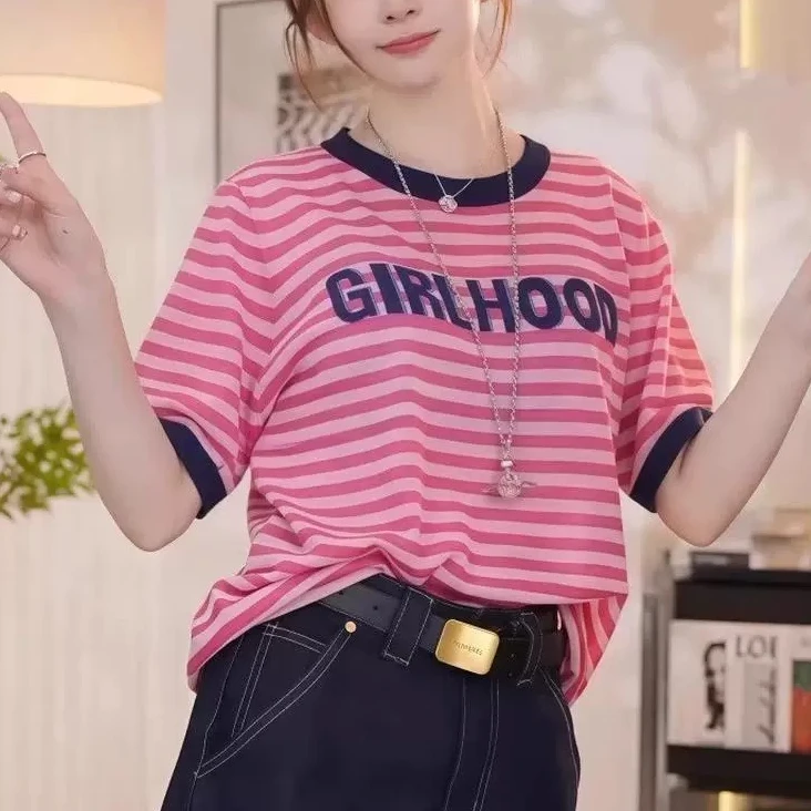 6001大码女装2025夏装新款宽松显瘦针织上衣胖mm百搭冰丝短袖T恤