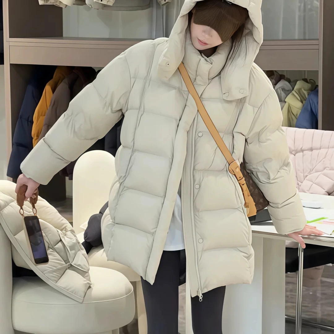 新国标90白鸭绒帽子可拆卸女保暖百搭中长款潮流羽绒服