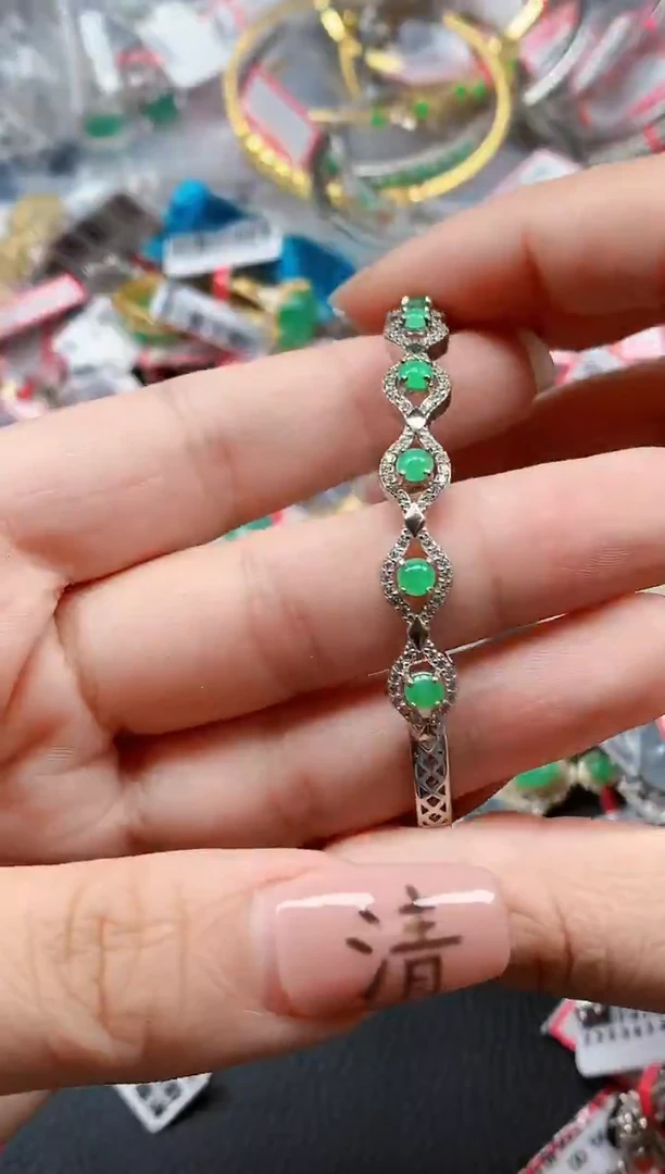 银S925镶嵌戒指翡翠天然A货缅甸翡翠