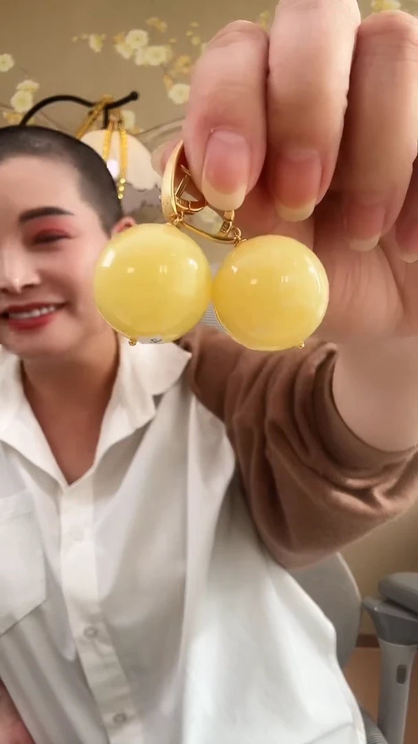 琥珀银S925镶嵌耳饰耳环