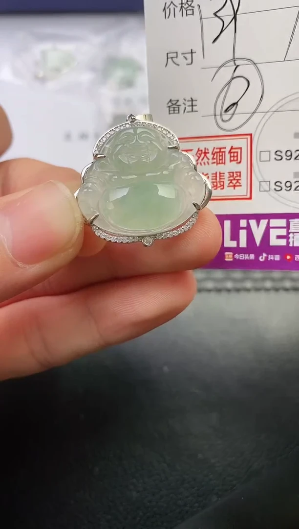 颈饰银S925镶嵌翡翠小*挂件