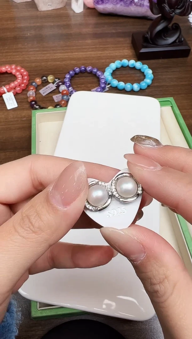 银S925镶嵌耳饰淡水珍珠悦4055