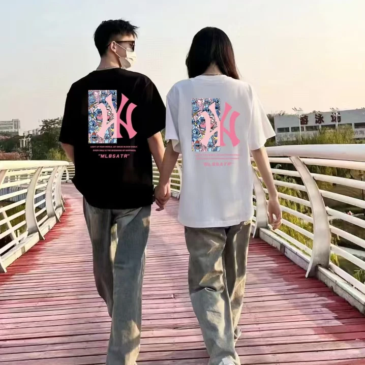 美服【045—090】夏季纯棉短袖男女圆领印花宽松百搭休闲T恤上衣