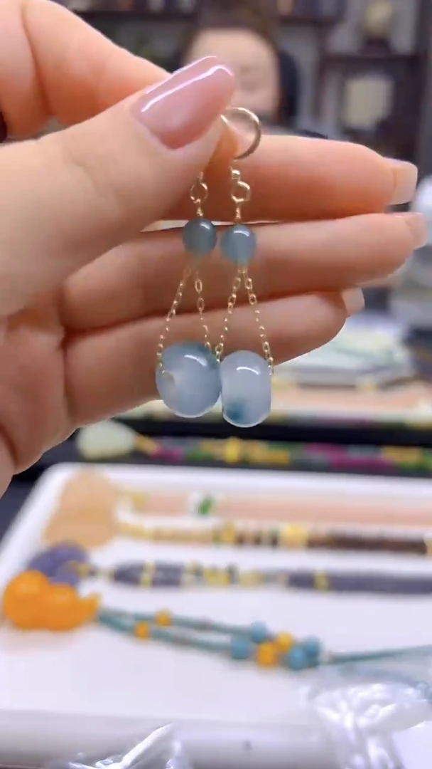 翡翠14K金镶嵌耳饰DIY款E764