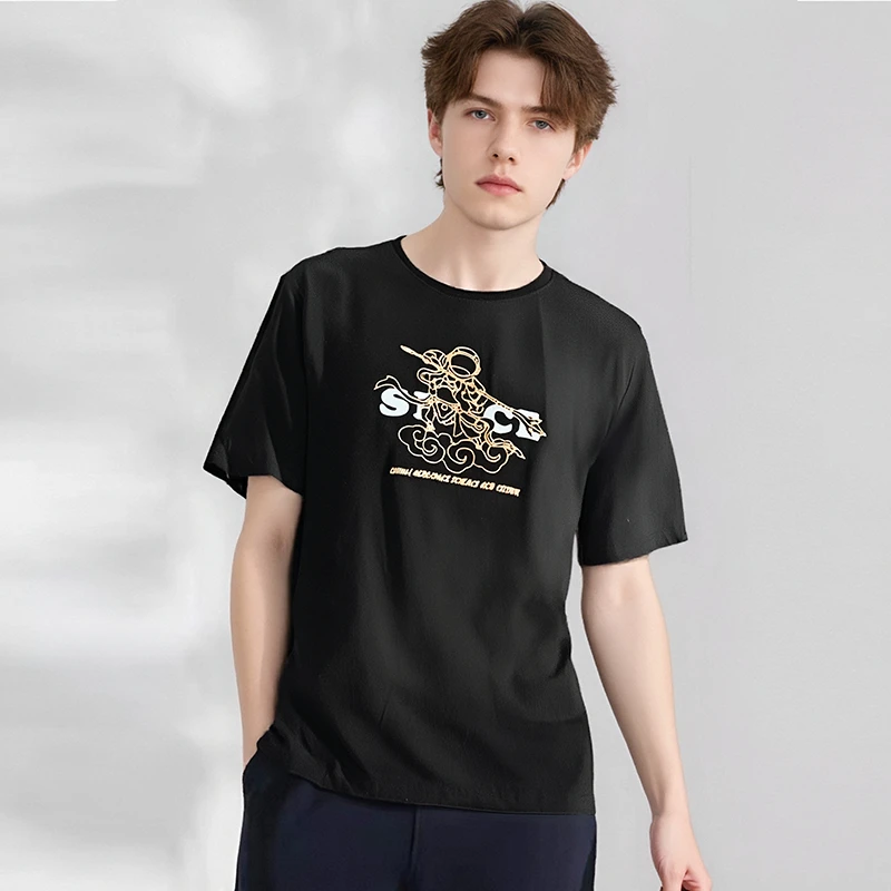 冰爽100棉 时尚印花夏季圆领青年男士短袖T恤B3676