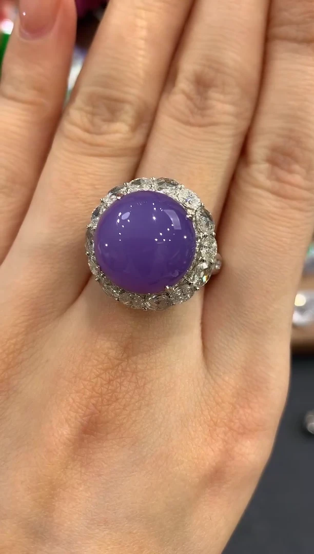 18K金镶嵌戒指翡翠辛***妮w49紫货有色差