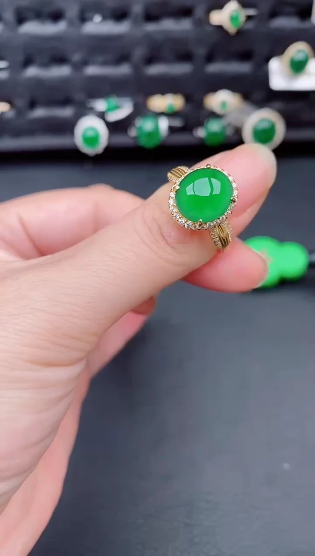 银S925镶嵌戒指翡翠天然a货翡翠308