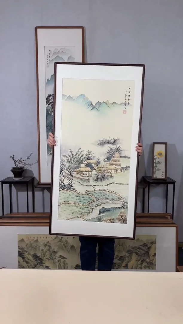 国画手绘*田舍雅会图*62*122cm带框发货