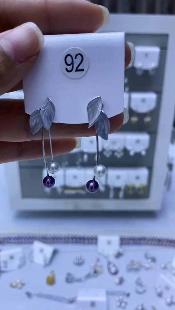 银S925镶嵌耳饰淡水珍珠92