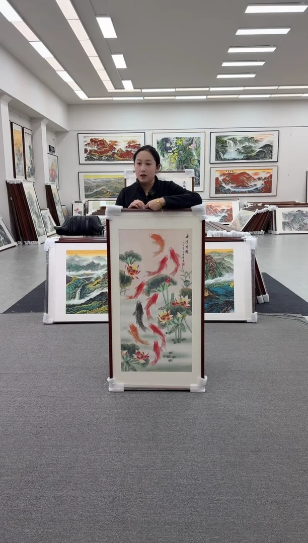 国画手绘 125*65   九鱼图