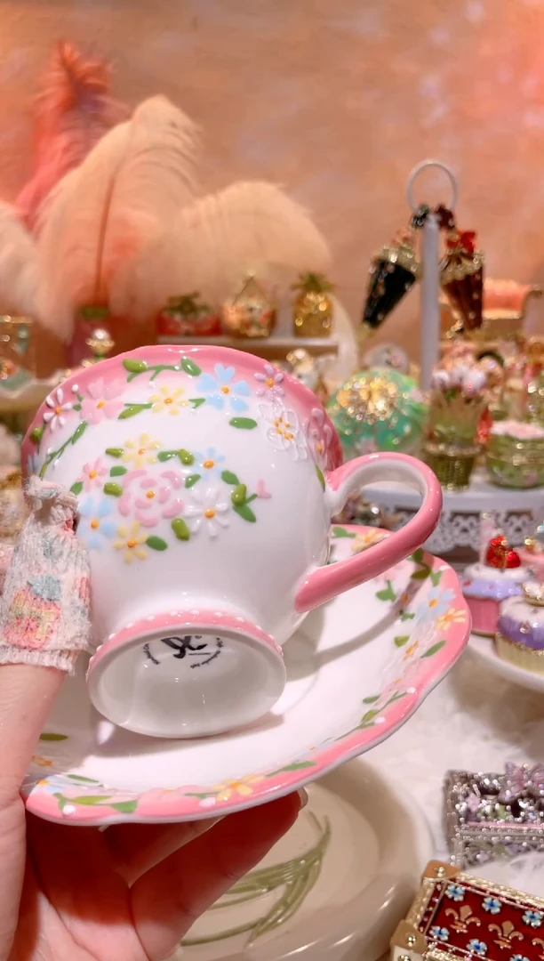 陶瓷浮雕花下午茶杯碟