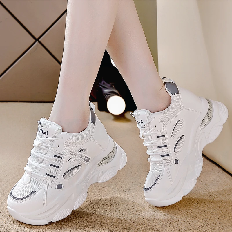 品牌厚底增高老爹鞋女款2025夏季爆款网面透气休闲波鞋百搭小白鞋