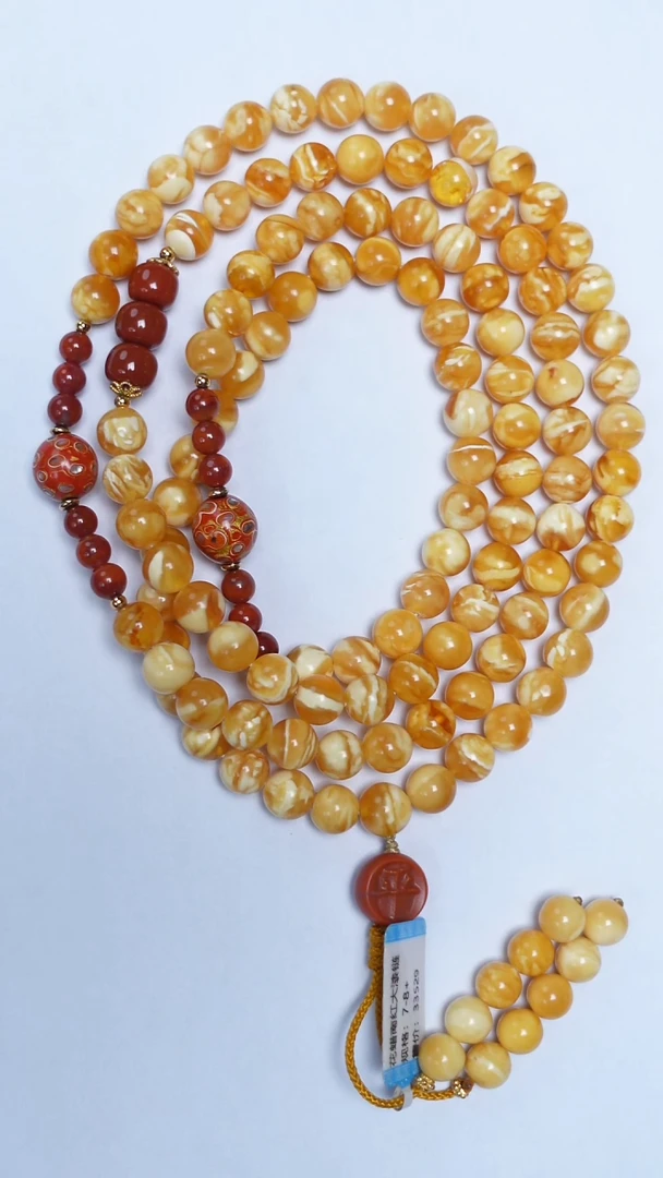 琥珀颈饰未镶嵌花蜡南红108项链8mm
