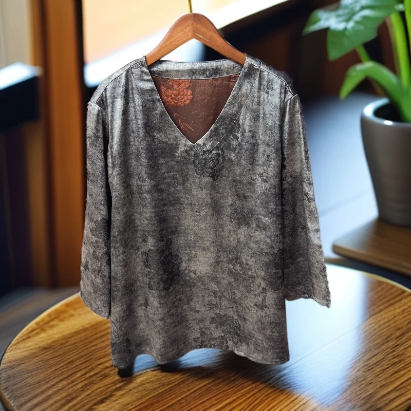 16【金姐专属】新款V领双面复古长袖上衣