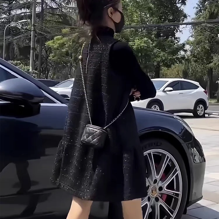 2025秋冬新款小香风毛呢背心裙 粗花呢A字显瘦减龄娃娃连衣女装