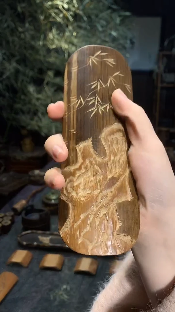 精雕石竹椭圆茶则......