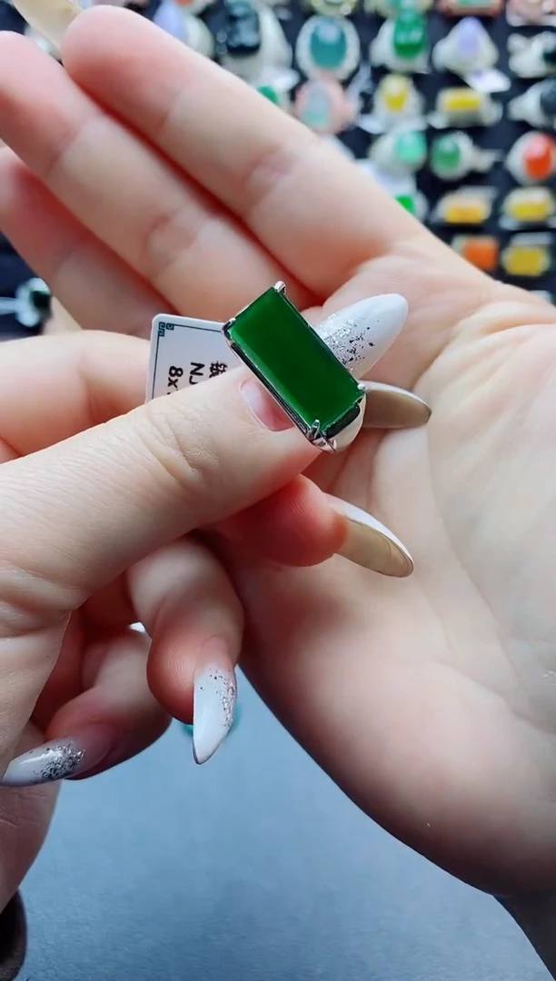 银S925镶嵌戒指翡翠主*者天然翡翠A货男戒