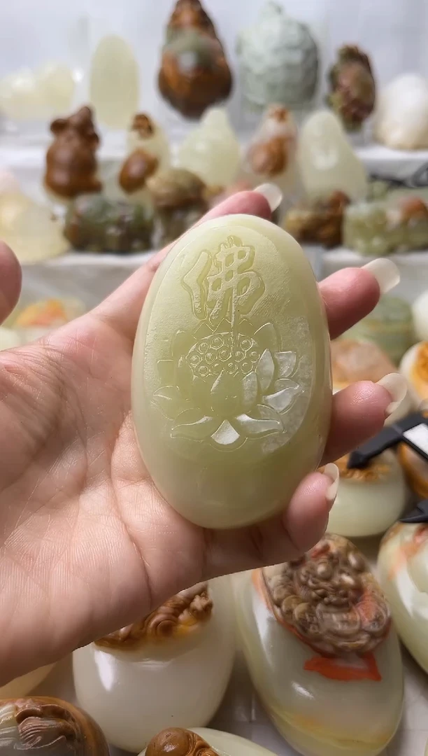 石材方解石手把摆件不退换佛莲花