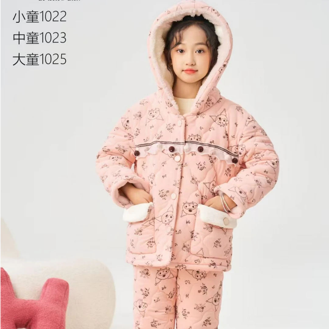 【0304莉女生中大童】家居服套装加绒睡衣三层加厚连帽拼接加厚保暖
