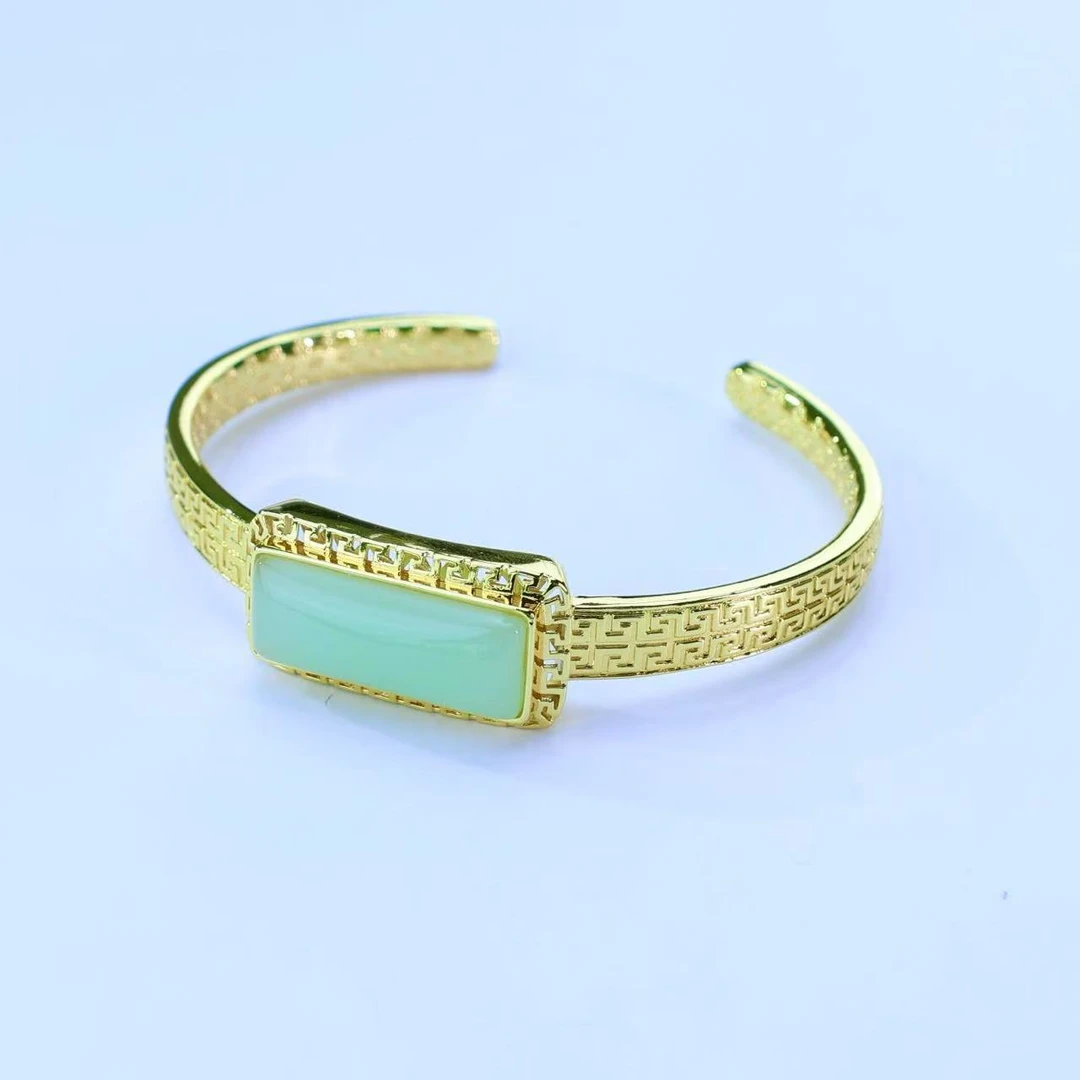 铜合金手镯 复古复古/宫廷复古鎏金玉石轻奢小众首饰A027