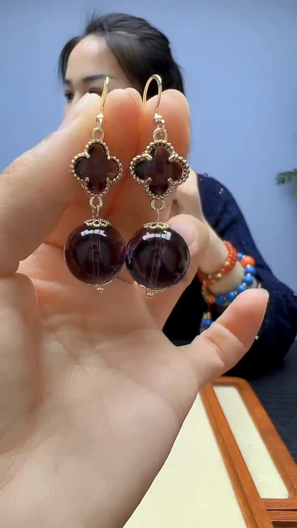 非金属珐琅非金属无高货diy劲饰四叶草圆珠耳钩