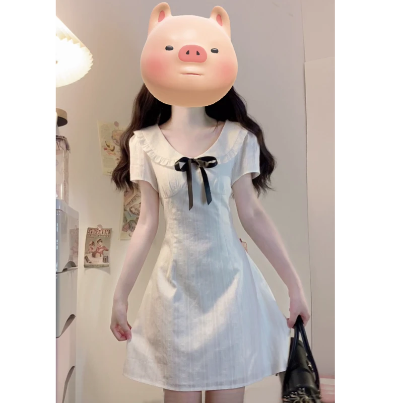 法式气质蝴蝶结连衣裙女温柔白月光棉质收腰显瘦裙子2025夏季新款