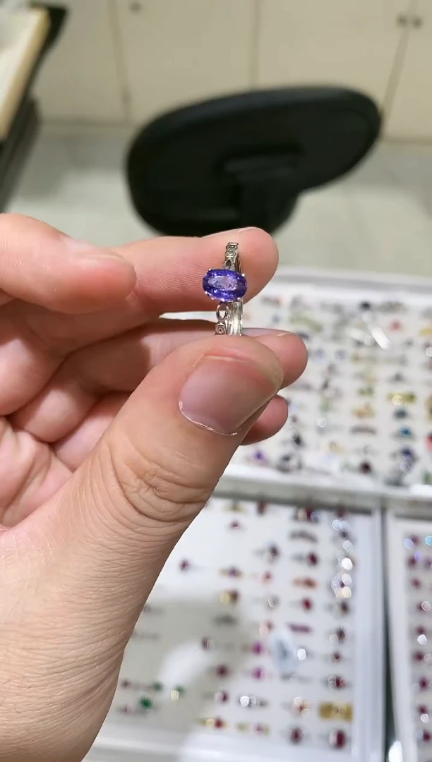 【闪购商品】蓝宝石戒指银S925镀金镶嵌戒指