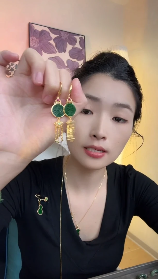 翡翠银S925镶嵌耳饰耳饰